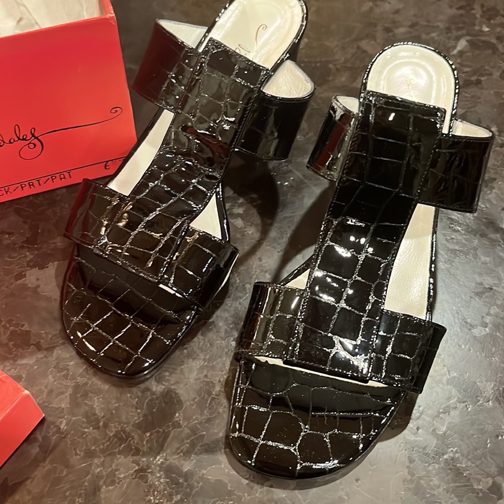 Bloomingdale’s Black Patent Leather Sandals - Brand New Size 6.5